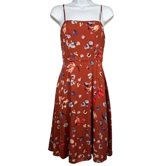 Hutch Declan Floral Midi Dress‎ Women’s Size 2 Brown Sleeveless Square Neckline - Picture 5 of 14